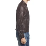 Button Tab Hem Brown Leather Jacket