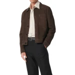 Buttoned Front Brown Suede Leather Jacket