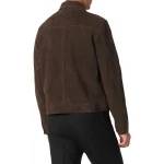 Buttoned Front Brown Suede Leather Jacket