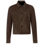 Buttoned Front Brown Suede Leather Jacket