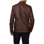 Buttoned Pocket Detailing Brown Leather Jacket