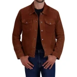 Front Snap Closure Camel Suede Leather Tucker Jacket