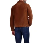 Front Snap Closure Camel Suede Leather Tucker Jacket
