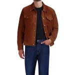 Front Snap Closure Camel Suede Leather Tucker Jacket