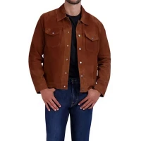Front Snap Closure Camel Suede Leather Tucker Jacket