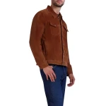 Front Snap Closure Camel Suede Leather Tucker Jacket