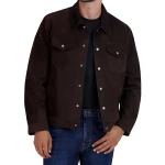 Front Snap Closure Dark Brown Suede Leather Tucker Jacket