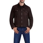 Front Snap Closure Dark Brown Suede Leather Tucker Jacket