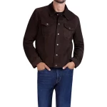 Front Snap Closure Dark Brown Suede Leather Tucker Jacket