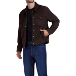 Front Snap Closure Dark Brown Suede Leather Tucker Jacket