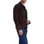 Front Snap Closure Dark Brown Suede Leather Tucker Jacket