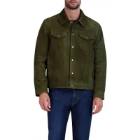 Front Snap Closure Green Suede Leather Tucker Jacket