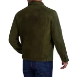 Front Snap Closure Green Suede Leather Tucker Jacket