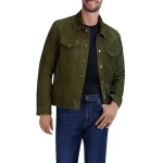 Front Snap Closure Green Suede Leather Tucker Jacket