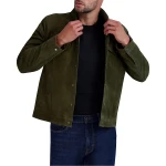 Front Snap Closure Green Suede Leather Tucker Jacket
