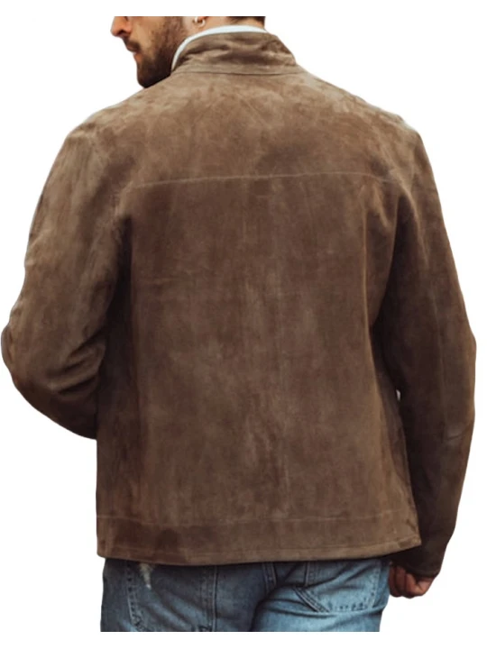 High Collar Brown Suede Leather Jacket