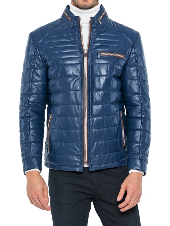 Quilted Blue Leather Jacket