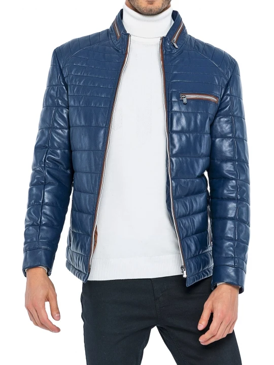 Quilted Blue Leather Jacket