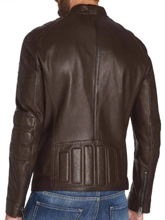 Quilted Detailing Brown Leather Jacket