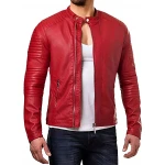 Quilted Detailing Red Leather Jacket