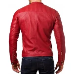 Quilted Detailing Red Leather Jacket