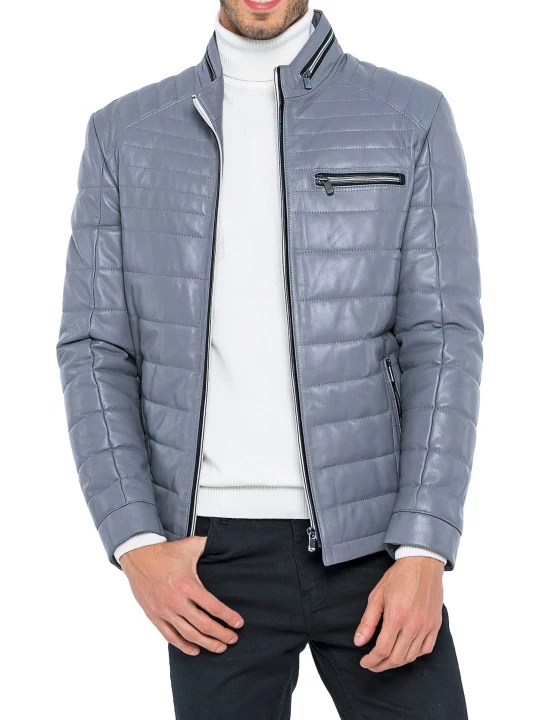 Quilted Grey Leather Jacket