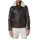 Removable Fur Collar Brown Leather Jacket