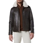 Removable Fur Collar Brown Leather Jacket