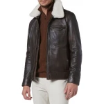 Removable Fur Collar Brown Leather Jacket