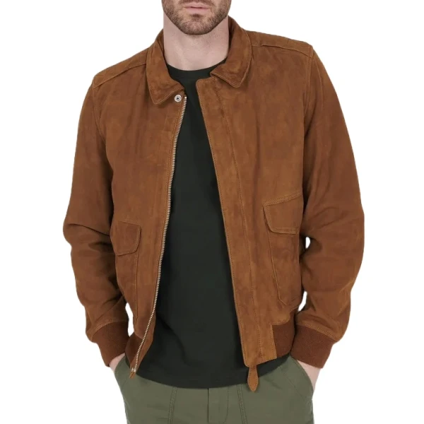 Rust Suede Jacket With Classic Collar