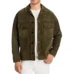 Shirt Collar Green Suede Leather Jacket