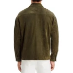 Shirt Collar Green Suede Leather Jacket