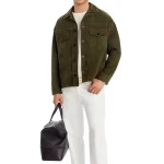 Shirt Collar Green Suede Leather Jacket