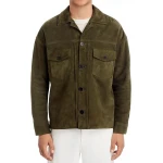 Shirt Collar Green Suede Leather Jacket