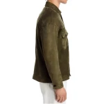 Shirt Collar Green Suede Leather Jacket
