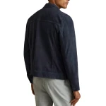 Shirt Collar Navy Blue Suede Leather Jacket