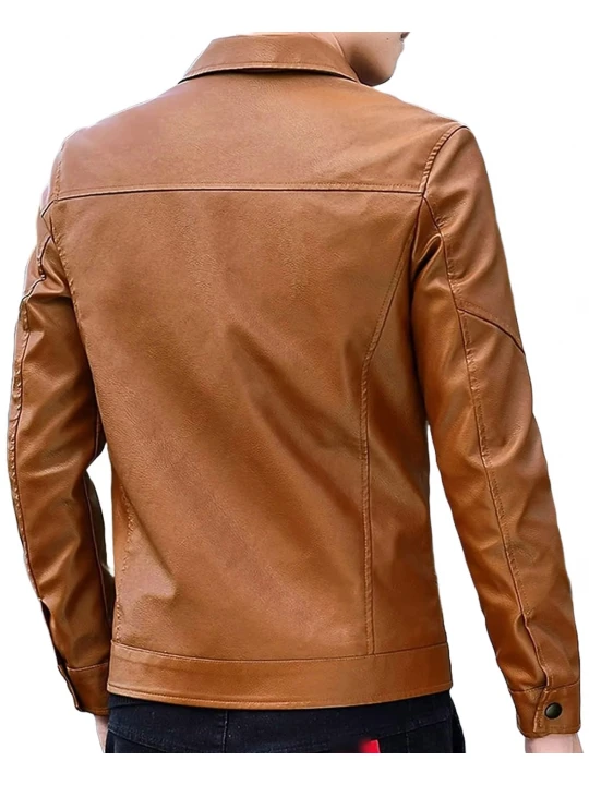 Side Zipper Pockets Brown Leather Jacket