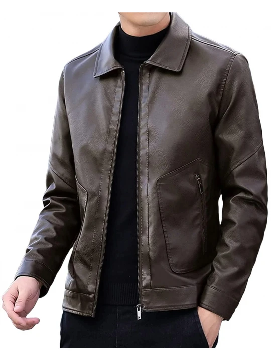 Side Zipper Pockets Dark Brown Leather Jacket