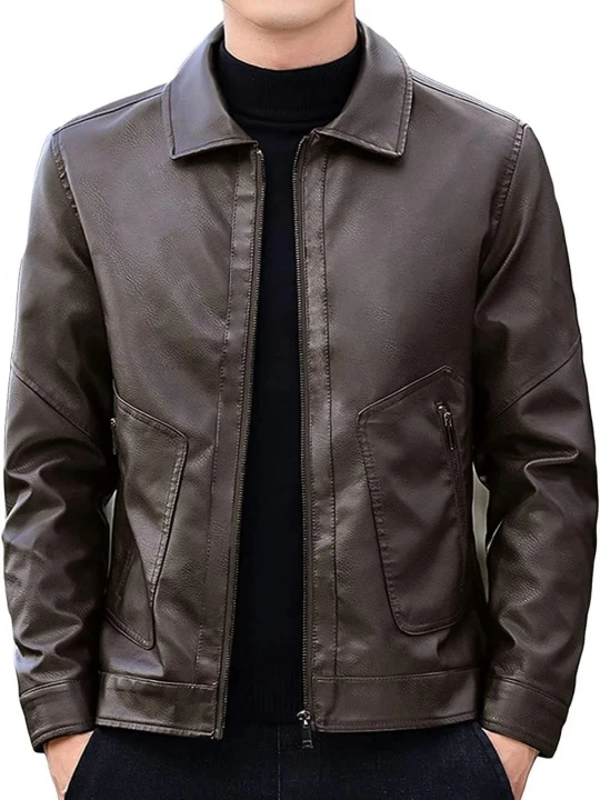 Side Zipper Pockets Dark Brown Leather Jacket
