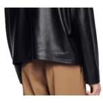 Spread Collar Black Leather Jacket