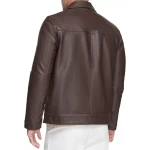 Spread Collar Brown Leather Jacket