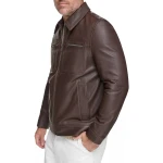 Spread Collar Brown Leather Jacket