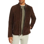 Stand Collar Brown Suede Leather Jacket