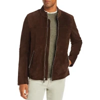 Stand Collar Brown Suede Leather Jacket