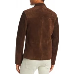 Stand Collar Brown Suede Leather Jacket