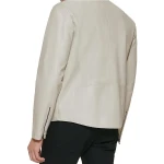 Stand Collar Cream Leather Jacket