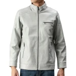 Stand Collar Grey Leather Jacket