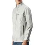 Stand Collar Grey Leather Jacket