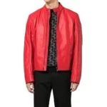 Straight Hem Red Leather Jacket
