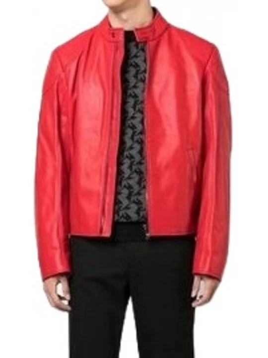 Straight Hem Red Leather Jacket